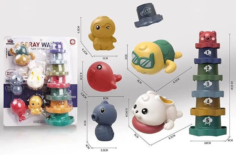 Комплект из игрушек с заводным механизмом и пирамидкой Bath Toys