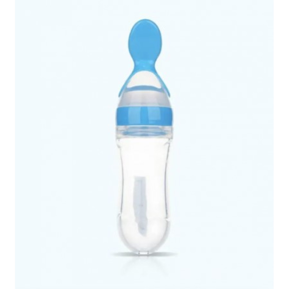 Силиконовая бутылочка с ложкой для кормления Baby Assistant 90 мл. Голубая RE854122