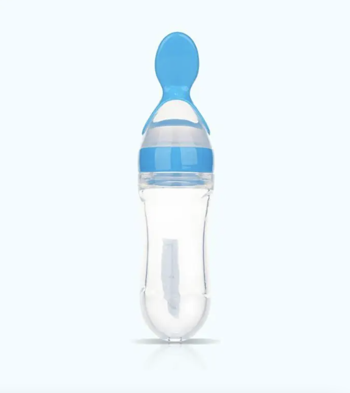Силиконовая бутылочка с ложкой для кормления Baby Assistant 120 мл. Голубая