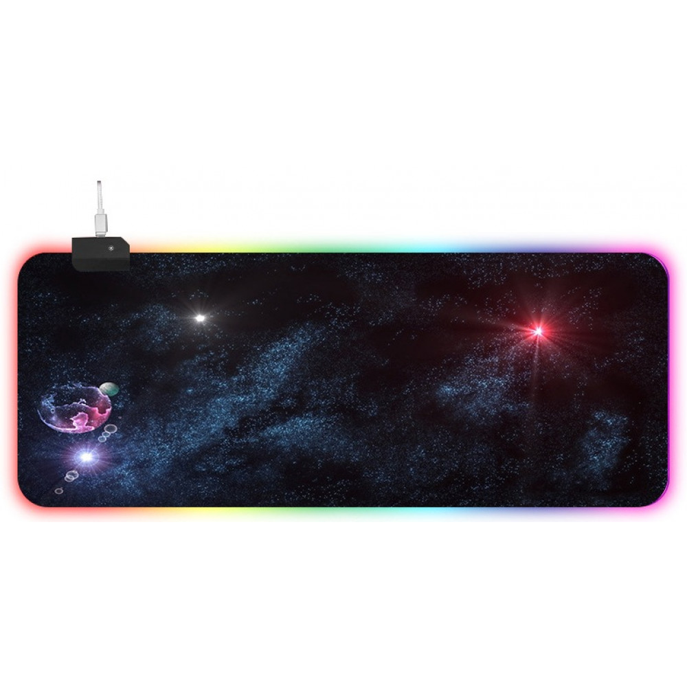 Игровая поверхность для компьютерной мыши и клавиатуры RGB с подсветкой UKC коврик на стол нескользящий 80х30 см 700021