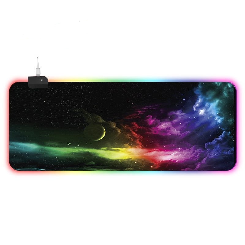 Игровая поверхность для компьютерной мыши и клавиатуры RGB с подсветкой UKC коврик на стол нескользящий 80х30 см 70001