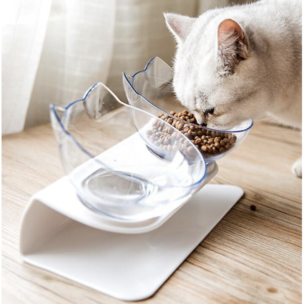 Миска для кота двойная с нескользящей наклонной подставкой UKC Feeding Bowl
