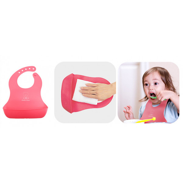 Силиконовый слюнявчик с карманом Kiddy Розовый Мишка 02679