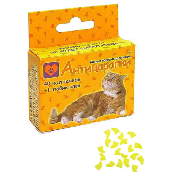 Накладки на когти кошки или собаки Nail Caps S для питомцев, вес которых составляет 2-4 кг Лимонный