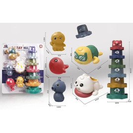 Комплект из игрушек с заводным механизмом и пирамидкой Bath Toys