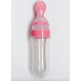 Силиконовая бутылочка с ложкой для кормления Baby Assistant 90 мл. Розовая TT741211