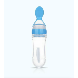 Силиконовая бутылочка с ложкой для кормления Baby Assistant 120 мл. Голубая